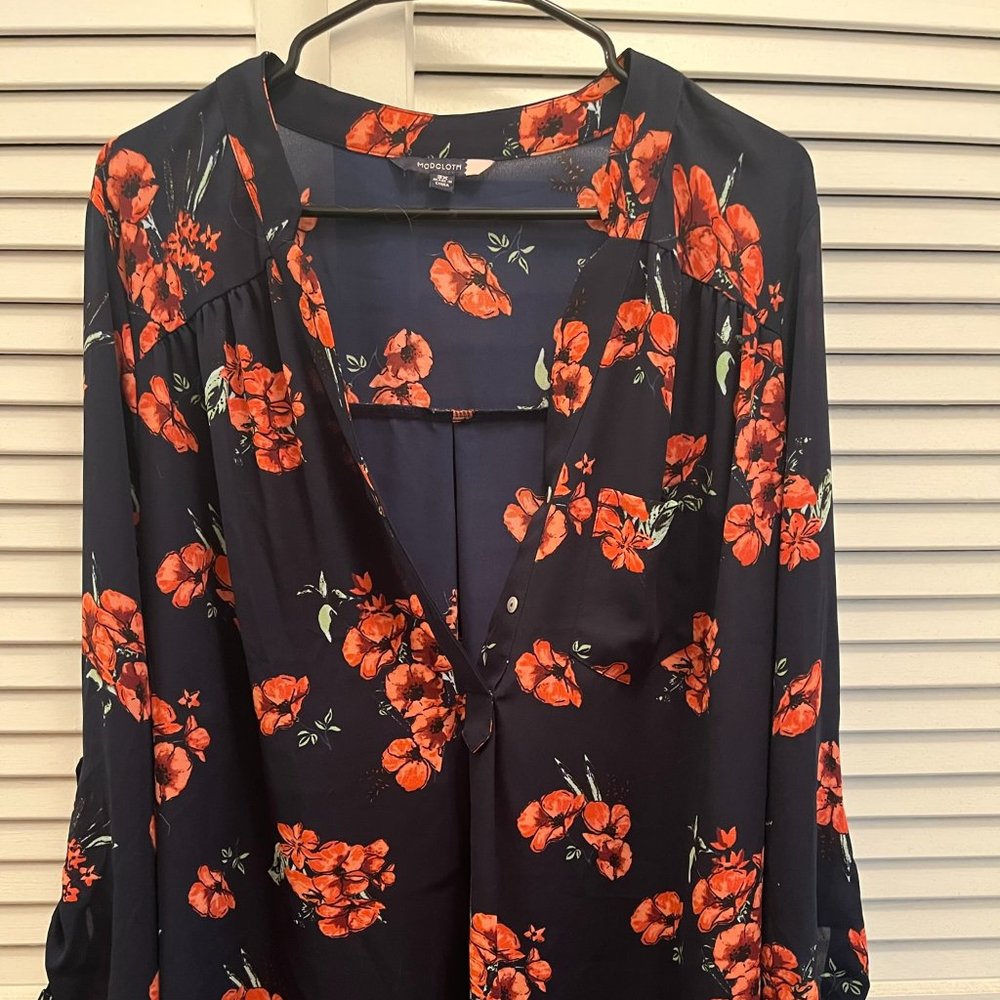 Floral Shirt - Navy with Poppies